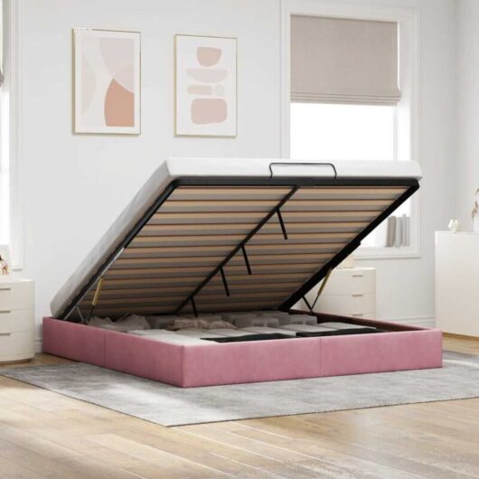 Ottoman Bed Frame No Mattress Pink 200x200 cm Velvet Vidaxl