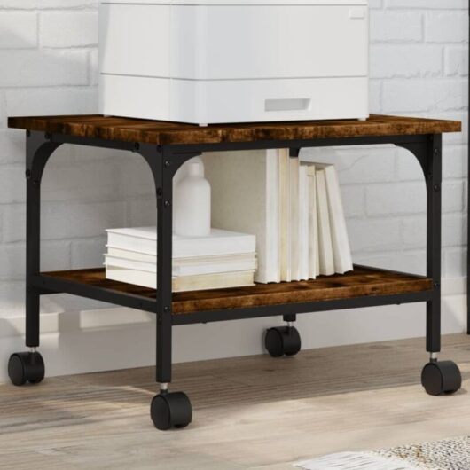 Printer Stand 2-Tier Smoked Oak 50x40x38 cm Engineered Wood vidaXL