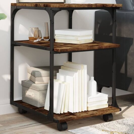 Printer Stand 3-Tier Smoked Oak 43x48x64 cm Engineered Wood vidaXL