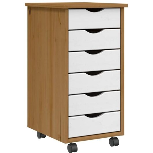 Rolling Cabinet with Drawers MOSS Honey Brown Solid Wood Pine vidaXL