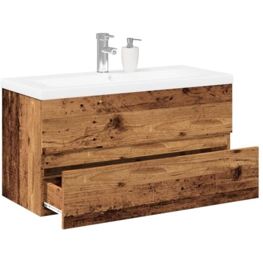 Sink Cabinet with Built-in Basin Old Wood vidaXL