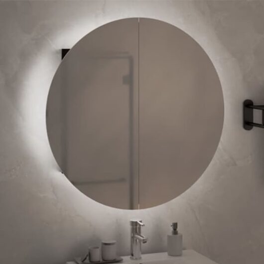 Trail Medium Bathroom Mirrored Cabinet In Black With LED