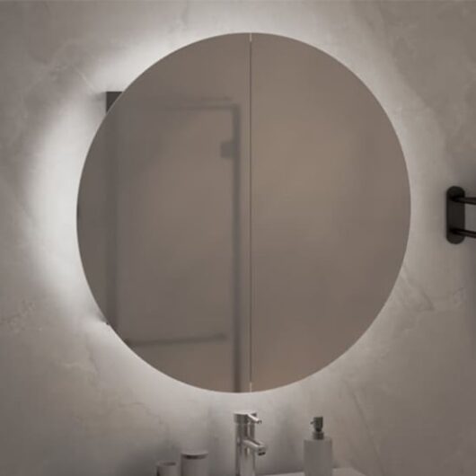 Trail Medium Bathroom Mirrored Cabinet In Grey With LED