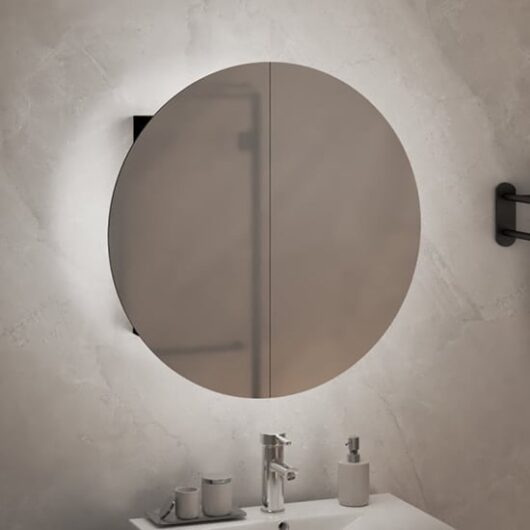 Trail Small Bathroom Mirrored Cabinet In Black With LED