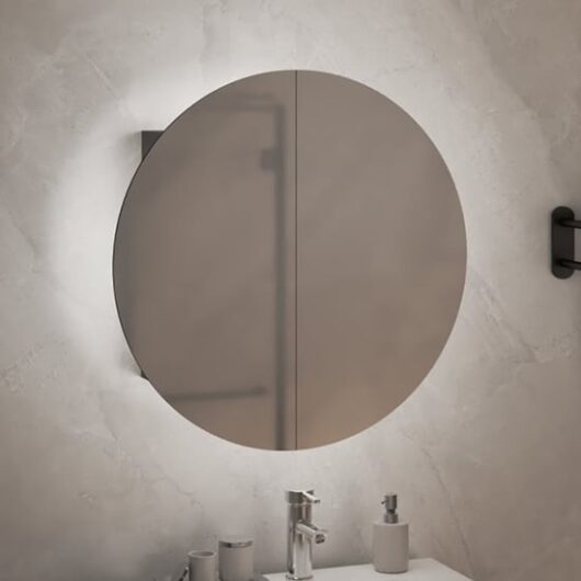 Trail Small Bathroom Mirrored Cabinet In Grey With LED