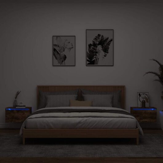 Vidaxl - Wall-mounted Bedside Cabinets with led Lights 2 pcs Smoked Oak