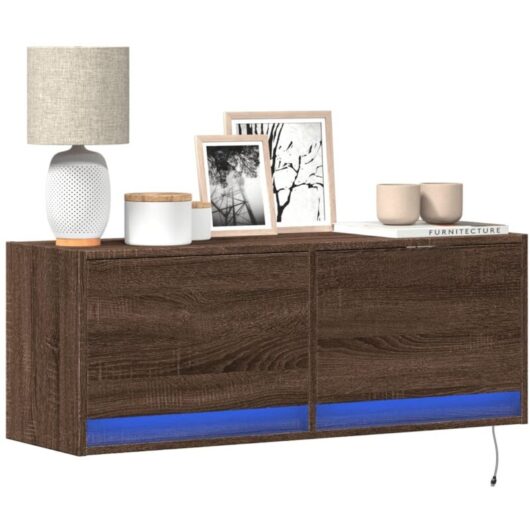 Vidaxl - tv Wall Cabinet with led Lights Brown Oak 100x31x35 cm