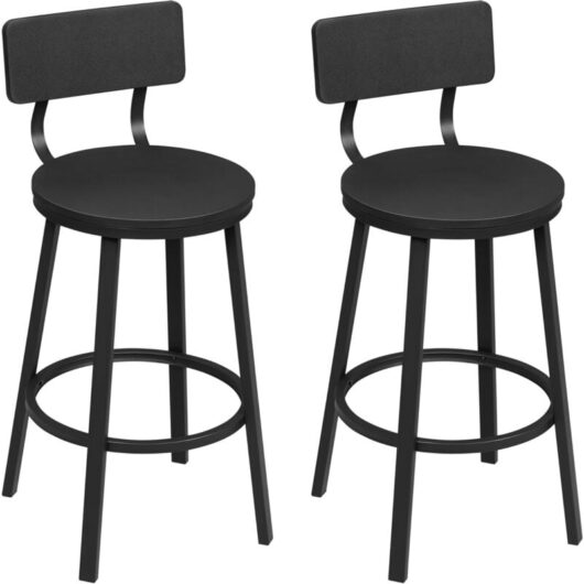 WOLTU 2x Bar Stools Kitchen Stools with Backs and Arms, Metal Frame + MDF Seat Footrest for Home Counter Breakfast, Black