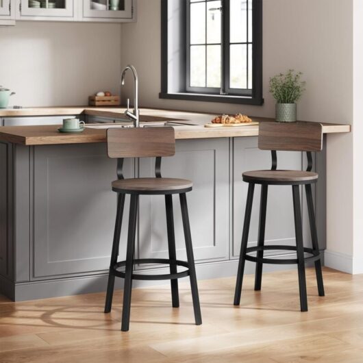 WOLTU 2x Bar Stools Kitchen Stools with Backs and Arms, Metal Frame + MDF Seat Footrest for Home Counter Breakfast, Dark wood effect
