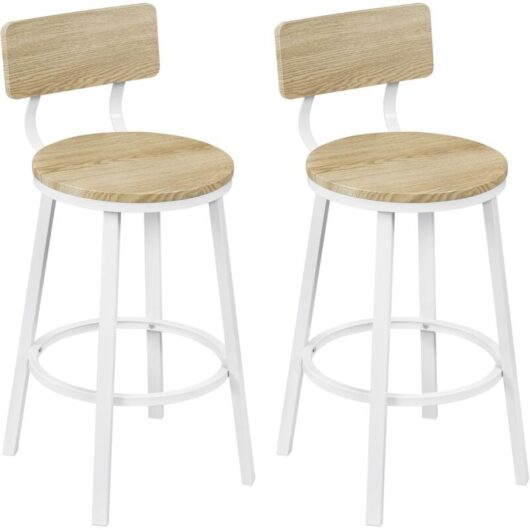 WOLTU 2x Bar Stools Kitchen Stools with Backs and Arms, Metal Frame + MDF Seat Footrest for Home Counter Breakfast, Light wood effec