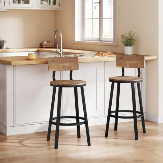 WOLTU 2x Bar Stools Kitchen Stools with Backs and Arms, Metal Frame + MDF Seat Footrest for Home Counter Breakfast, Rustic brown