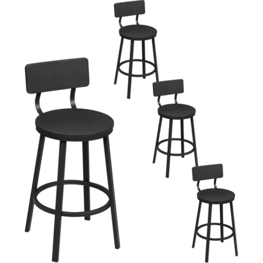 WOLTU 4x Bar Stools Kitchen Stools with Backs and Arms, Metal Frame + MDF Seat Footrest for Home Counter Breakfast, Black