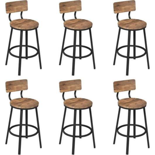 WOLTU 6x Bar Stools Kitchen Stools with Backs and Arms, Metal Frame + MDF Seat Footrest for Home Counter Breakfast, Rustic brown
