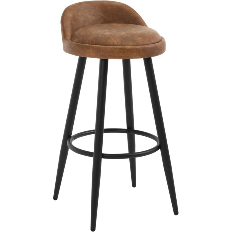 WOLTU Set of 1 Bar Stools in Faux Leather Bar Chairs with Low Back and Footrest Modern Counter Stools, Brown