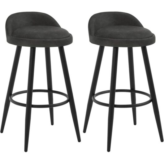 WOLTU Set of 2 Bar Stools in Faux Leather Bar Chairs with Low Back and Footrest Modern Counter Stools, Anthracite