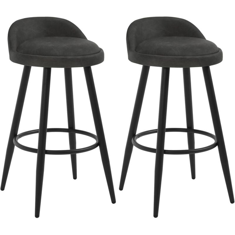 WOLTU Set of 2 Bar Stools in Faux Leather Bar Chairs with Low Back and Footrest Modern Counter Stools, Anthracite