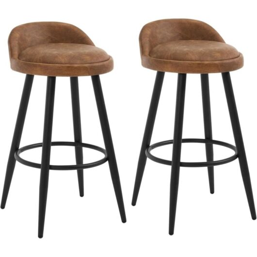 WOLTU Set of 2 Bar Stools in Faux Leather Bar Chairs with Low Back and Footrest Modern Counter Stools, Brown