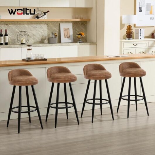 WOLTU Set of 4 Bar Stools in Faux Leather Bar Chairs with Low Back and Footrest Modern Counter Stools, Brown