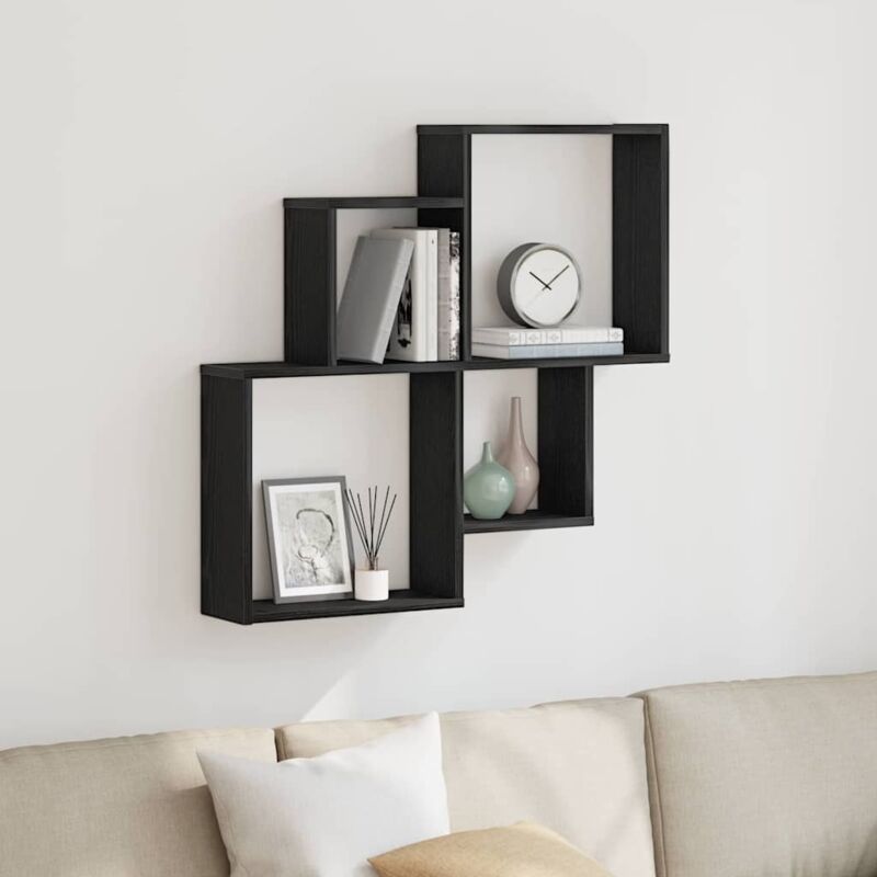 Wall Cube Shelf Black oak 80 x 15 x 78.5 cm Engineered Wood Vidaxl