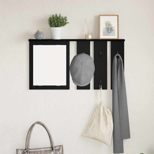 Wall-Mounted Coat Rack with Shelf Black oak 85 x 10 x 45 cm Vidaxl