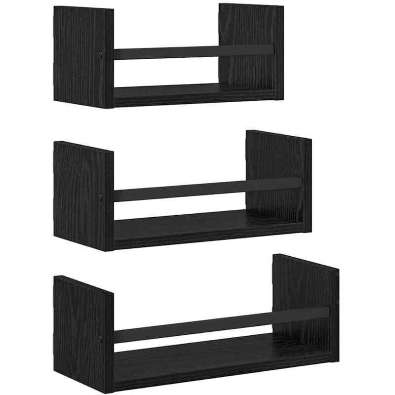 Wall Shelf Set 3 pcs Black Oak 40 x 16 x 14 cm Engineered Wood vidaXL