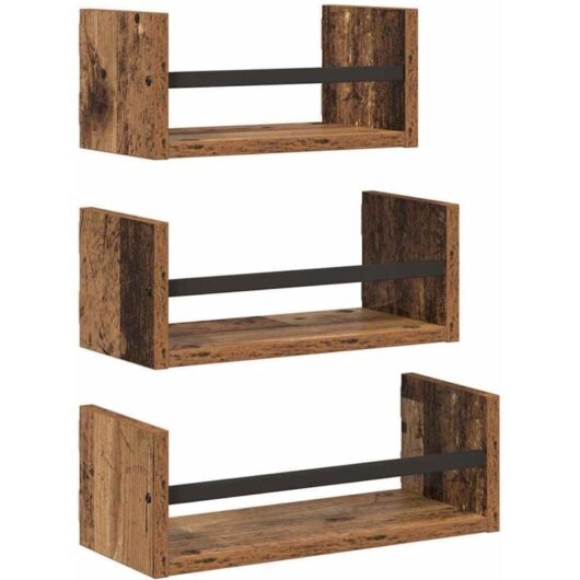 Wall Shelf Set 3 pcs Old Wood 40 x 16 x 14 cm Engineered Wood vidaXL