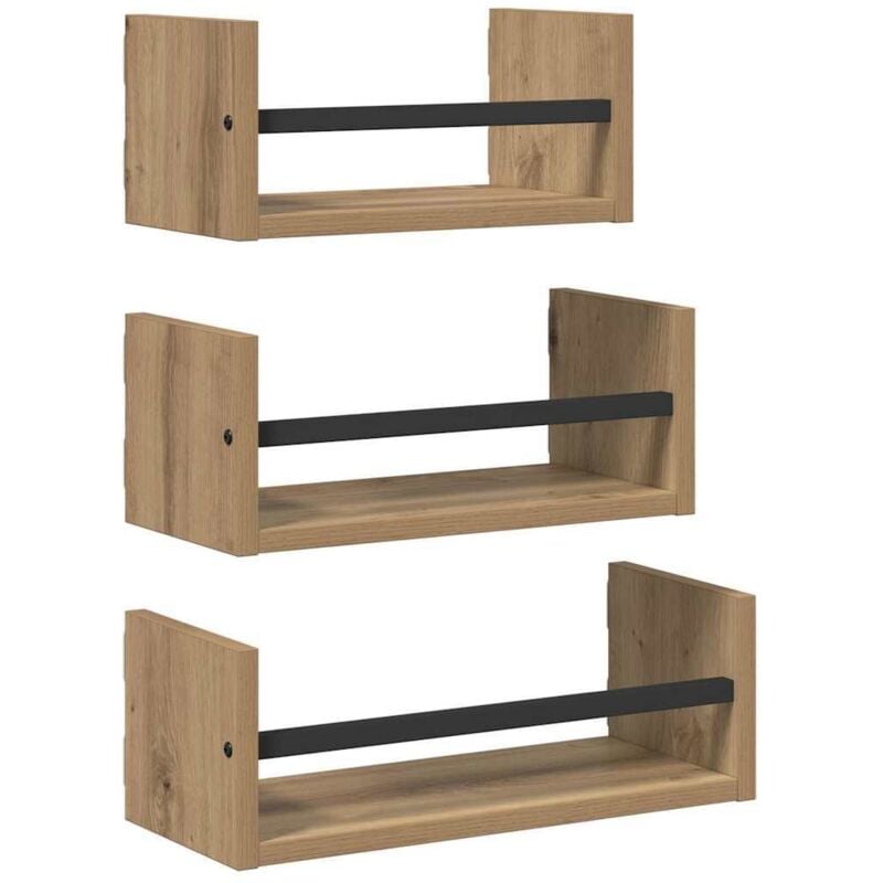 Wall Shelf Set with Shelf 3 pcs Artisan Oak 40 x 16 x 14 cm vidaXL