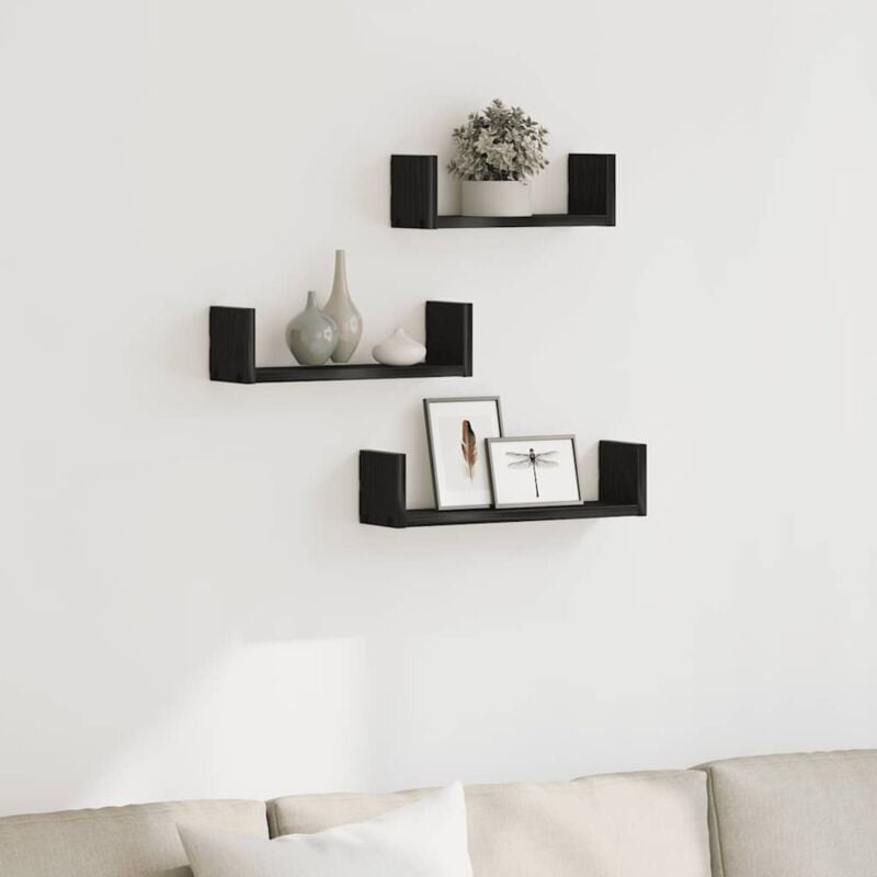 Wall Shelves 3 pcs Black Oak Engineered Wood Vidaxl