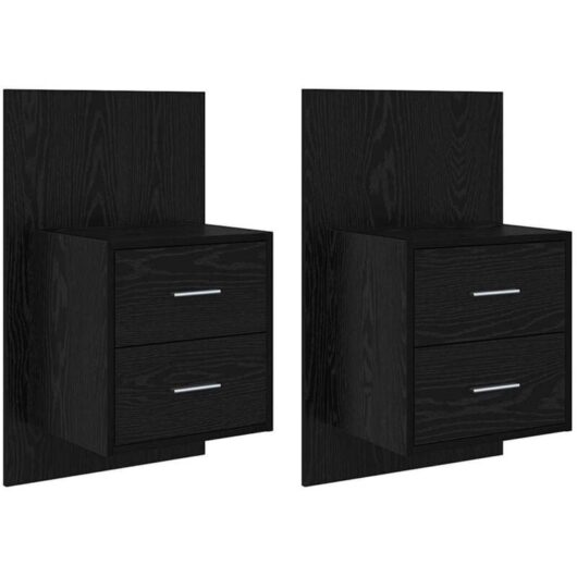 Wall-mounted Bedside Cabinet with Drawer 2 pcs Black Oak vidaXL