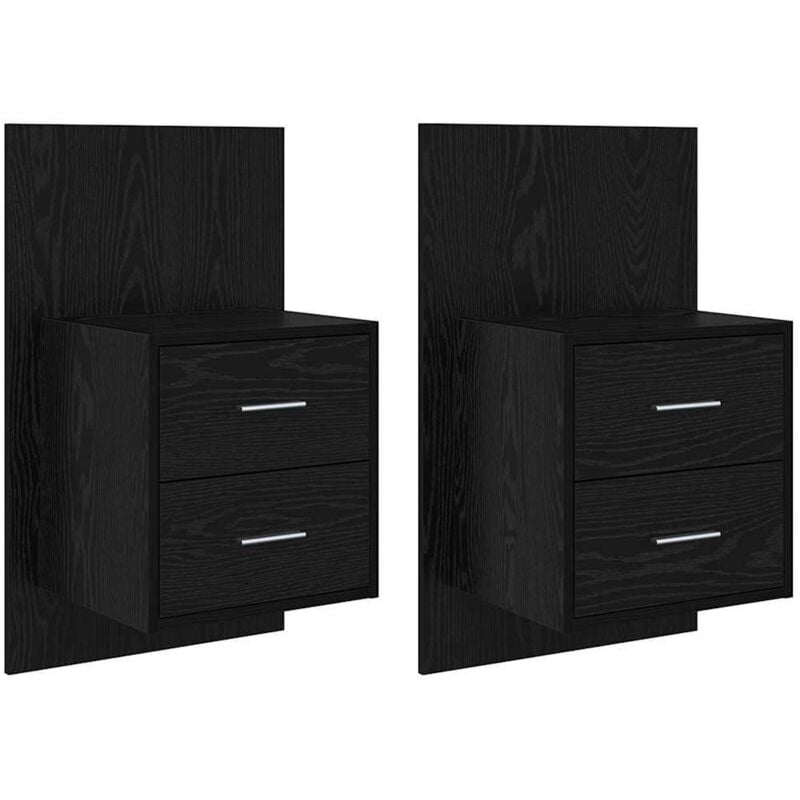 Wall-mounted Bedside Cabinet with Drawer 2 pcs Black Oak vidaXL