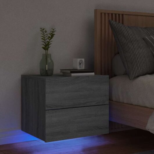 Wall-mounted Bedside Cabinet with LED Lights Grey Sonoma vidaXL