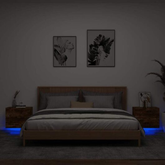 Wall-mounted Bedside Cabinets with LED Lights 2 pcs Smoked Oak vidaXL