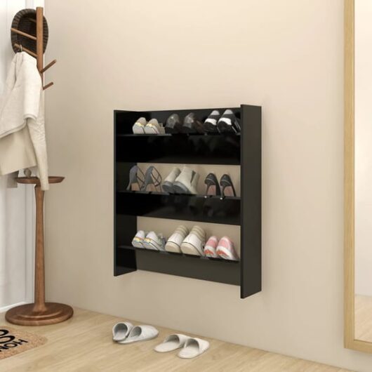 Walpi Wooden Wall Shoe Storage Rack In Black