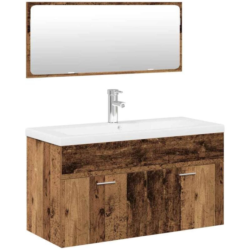 3 Piece Bathroom Furniture Set Old Wood Engineered Wood vidaXL