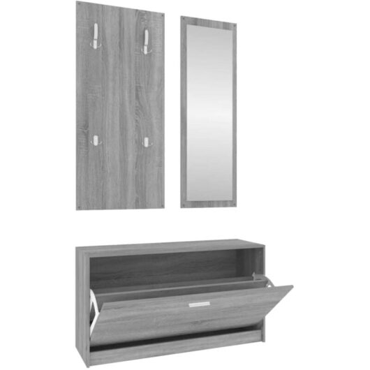 3-in-1 Shoe Cabinet Set Grey Sonoma Engineered Wood Vidaxl