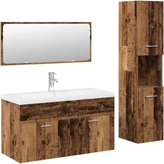 4 Piece Bathroom Furniture Set Old Wood Engineered Wood vidaXL