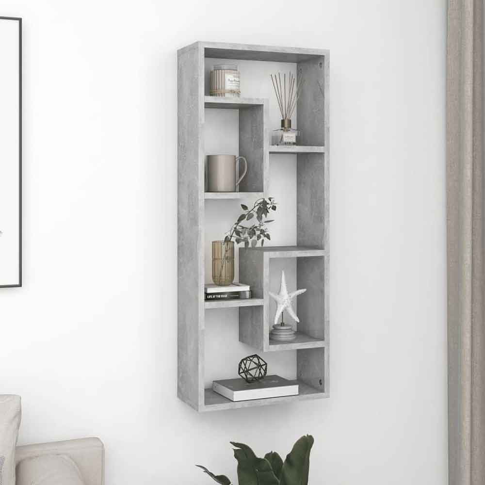 Aponka 36cm Wooden Wall Shelving Unit With 6 Shelves - Concrete Grey