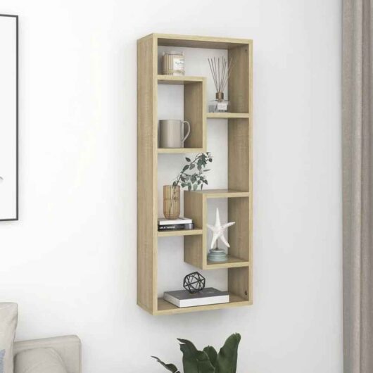 Aponka 36cm Wooden Wall Shelving Unit With 6 Shelves - Sonoma Oak