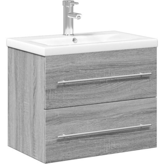 Bathroom Sink Cabinet with Built-in Basin Grey Sonoma vidaXL
