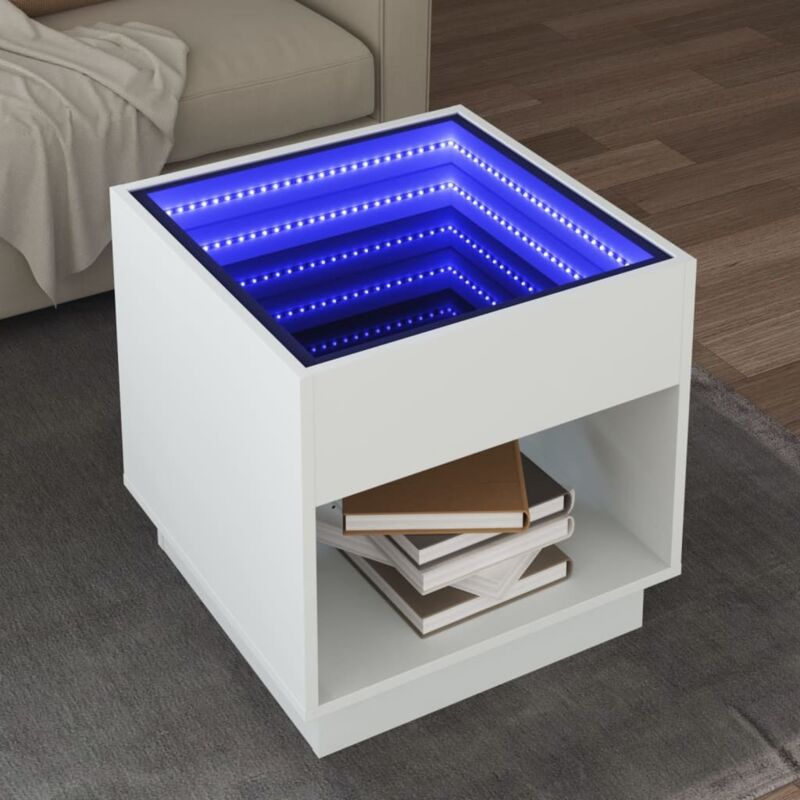 Coffee Table with Infinity led White 50x50x50 cm Vidaxl