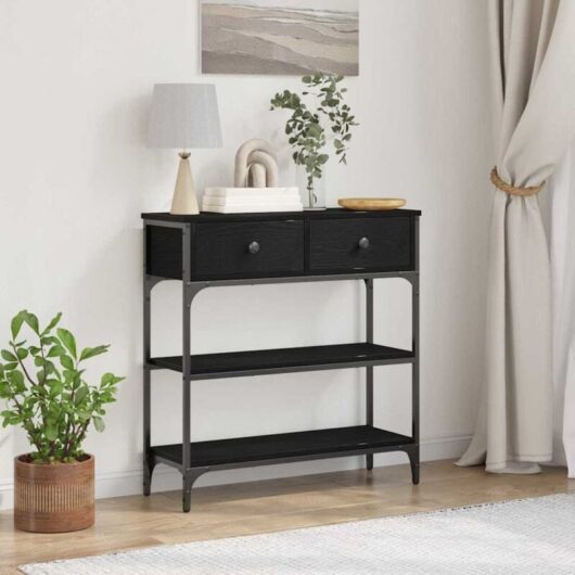 Console Table with Drawer Black oak 72.5 x 25 x 75 cm Vidaxl