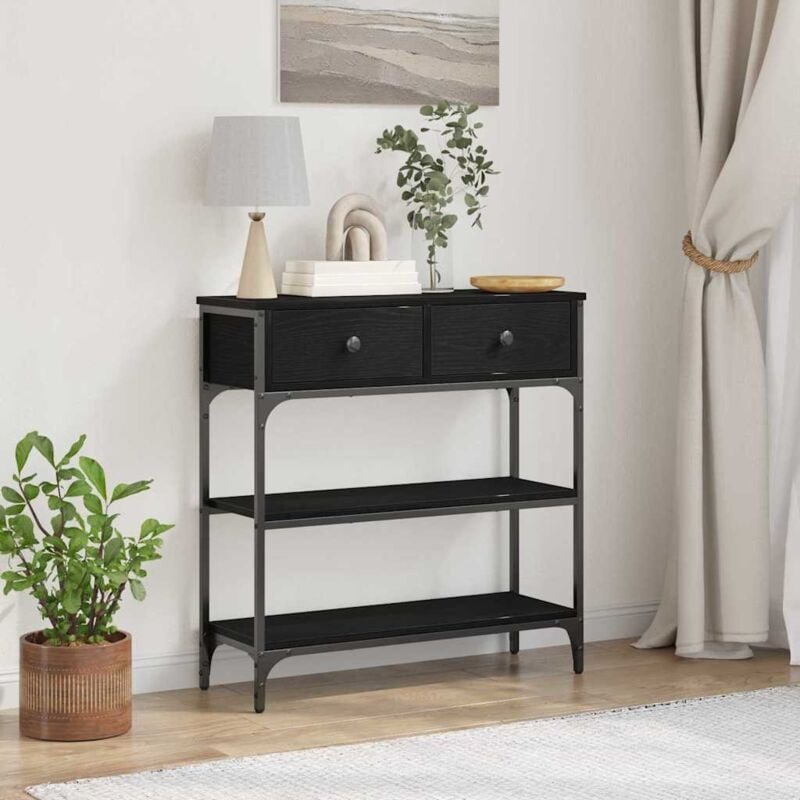 Console Table with Drawer Black oak 72.5 x 25 x 75 cm Vidaxl