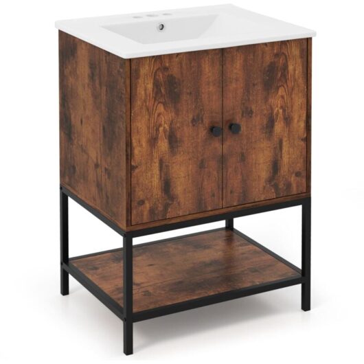 Costway - Bathroom Vanity Unit Under Sink Bathroom Storage Cabinet-Coffee