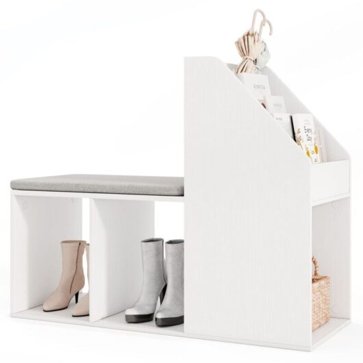 Costway - Shoe Storage Bench Entryway Bench 3-Tier Rack w/ Cushion-White