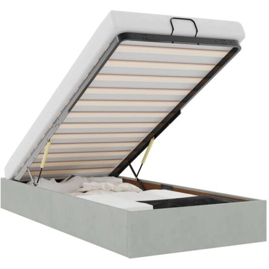 Ottoman Bed Frame No Mattress Light Grey Single Velvet vidaXL