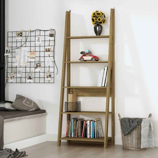 Travis Wooden Ladder Bookcase With 4 Shelves - Oak
