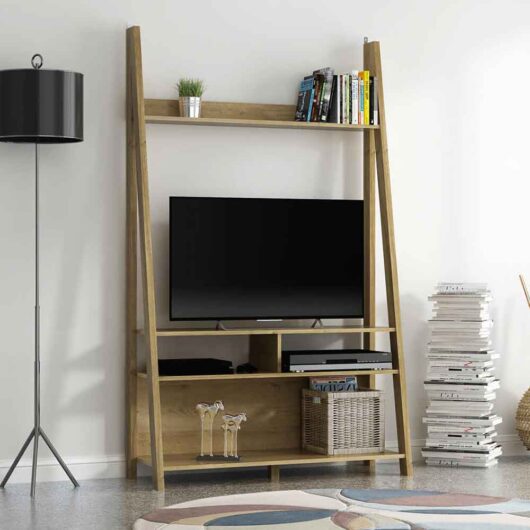 Travis Wooden Ladder TV Stand With 3 Shelves - Oak