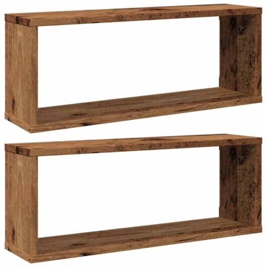 Wall Cube Shelves 2 pcs Old Wood 60x15x23 cm Engineered Wood Vidaxl