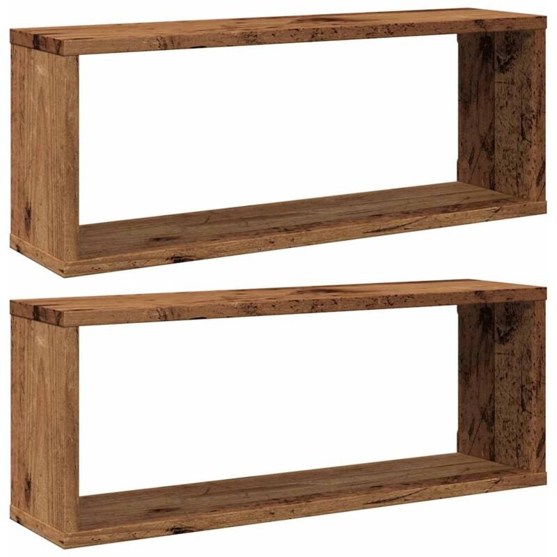 Wall Cube Shelves 2 pcs Old Wood 60x15x23 cm Engineered Wood Vidaxl
