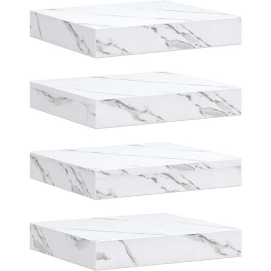 Wall Shelf 4 pcs White Marble 23 x 23.5 x 4 cm Engineered Wood vidaXL